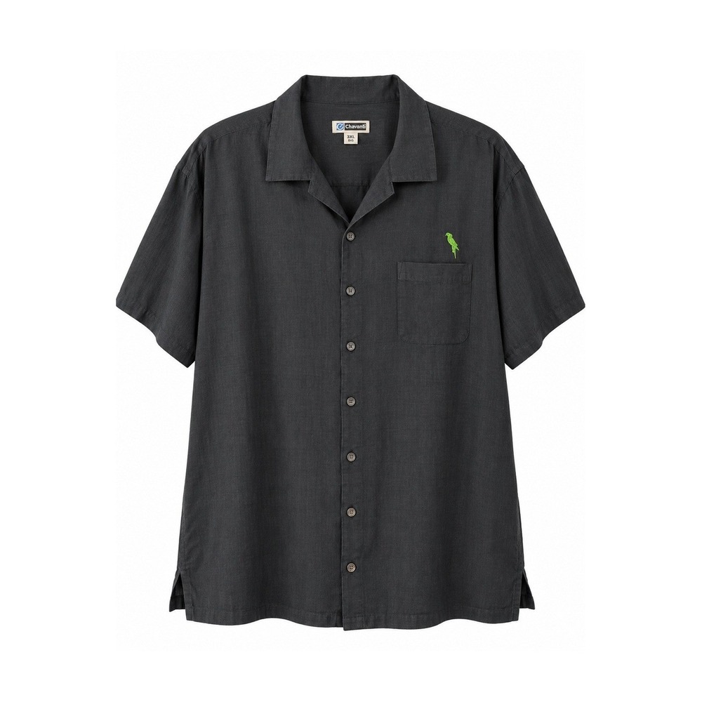 Edwards Mens 3XL Black Camp Shirt Embroidered Parrot Short Sleeve Grid Texture